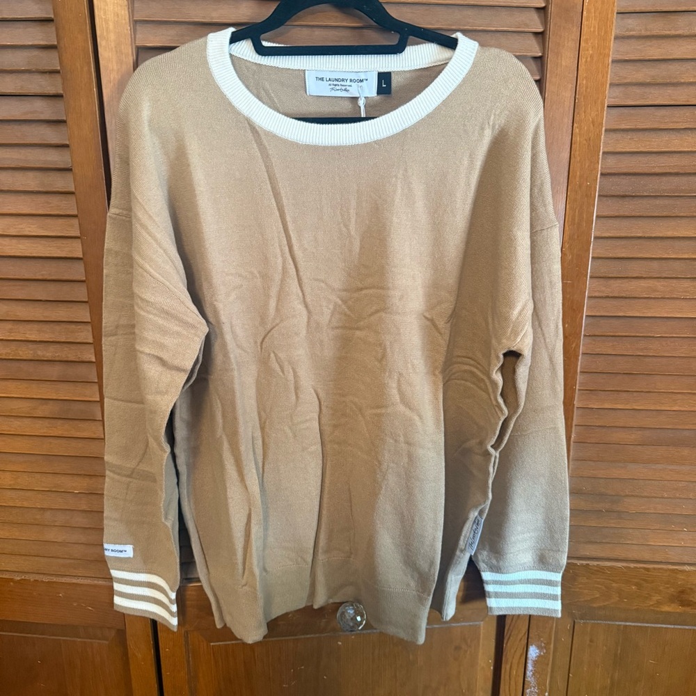 The Laundry Room Tan Crewneck Sweater with Ribbed Details
